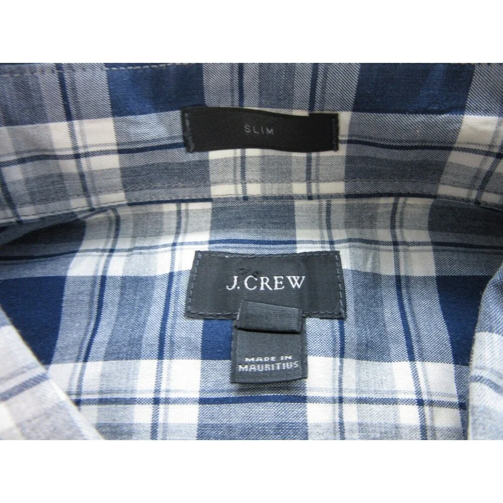 J.CREW Men’s Sz. Medium Slim Fit Shirt Buttoned Up Long Sleeve Plaid Blue Preppy